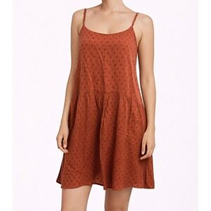 LOFT Petites Tiered Slip Dress Rayon Textured Dot Rust Orange LP